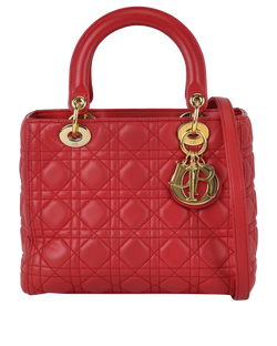 Medium Lady Dior, Leather, Red, 09-BO-1104, S, 2*